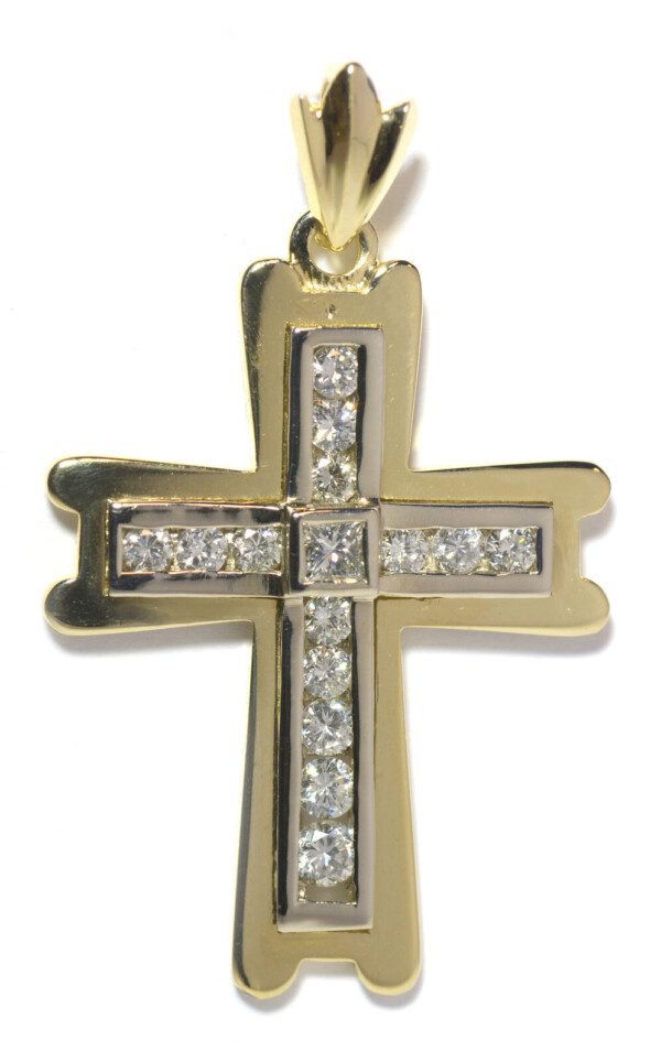Diamond Cross Pendant Necklace with Princess Rounds