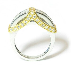 Platinum & 18k Yellow Gold Diamond Ribbon Ring 1.8ct GVS