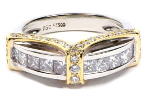 Platinum & 18k Yellow Gold Diamond Ribbon Ring 1.8ct GVS
