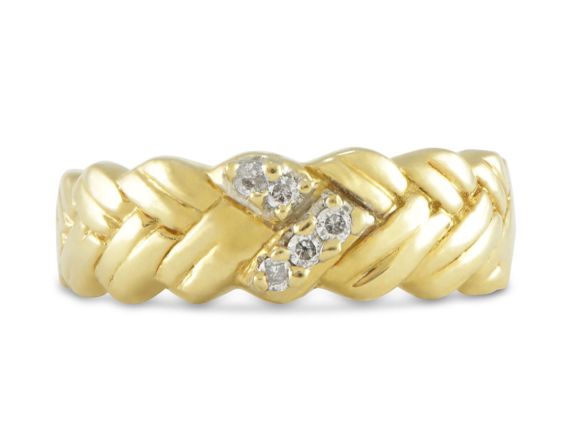 14k-Yellow-Gold-Diamond-Ring-10ct-TW-Size-65-Womens-Bead-Set-Braided-Band-132237349098