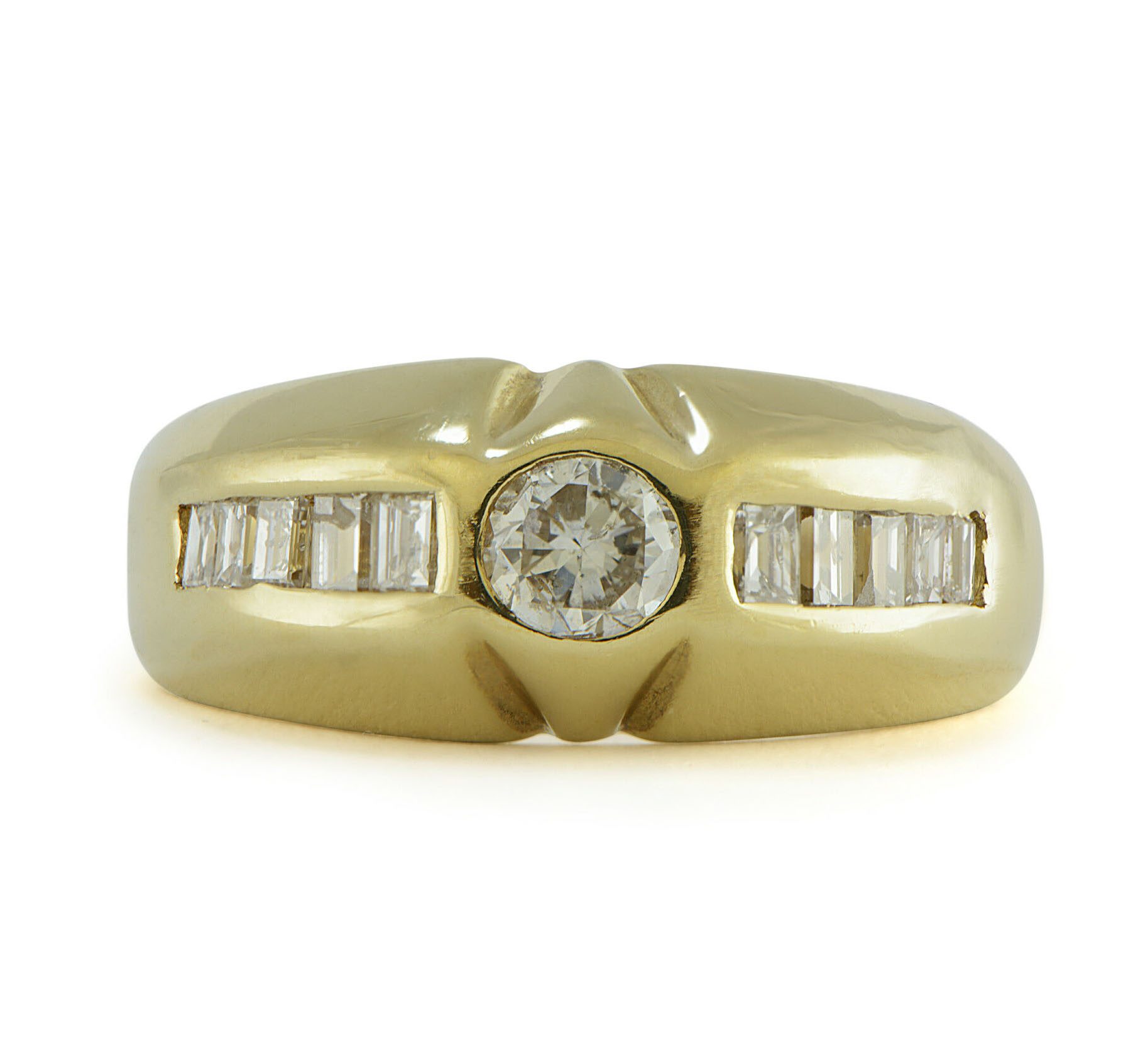 14k-Yellow-Gold-Ring-Round-Diamond-1ct-TW-SZ-8-Unisex-HSI-Channel-Set-Baguette-112454231630