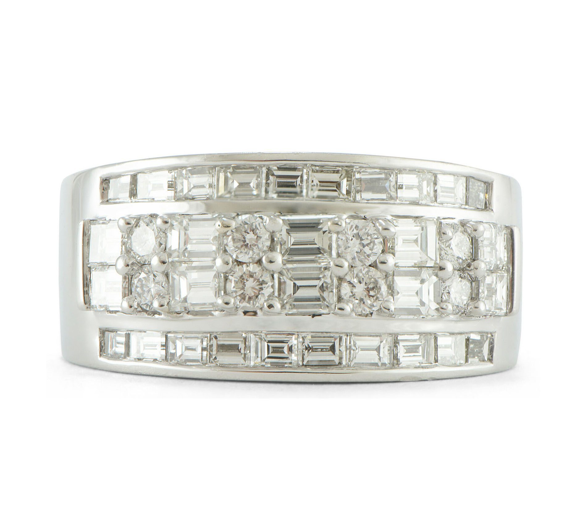 Baguette and Round Diamond Wedding Band Channel Platinum 1