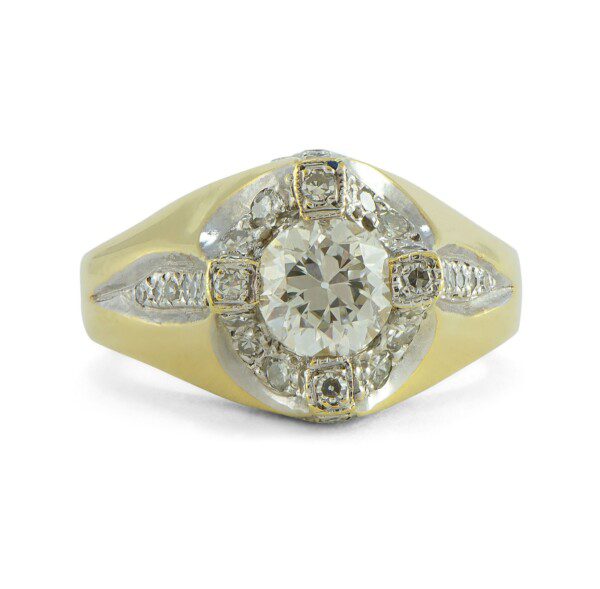 Round-Diamond-Engagement-Ring-18k-Yellow-Gold-Bead-Set-13ct-TW-SI2-SZ-55-172745558261