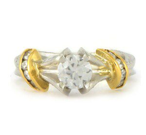 Round-Diamond-Engagement-Ring-Platinum-Hand-Engraved-18k-Yellow-Gold-66ct-SZ65-132237348883