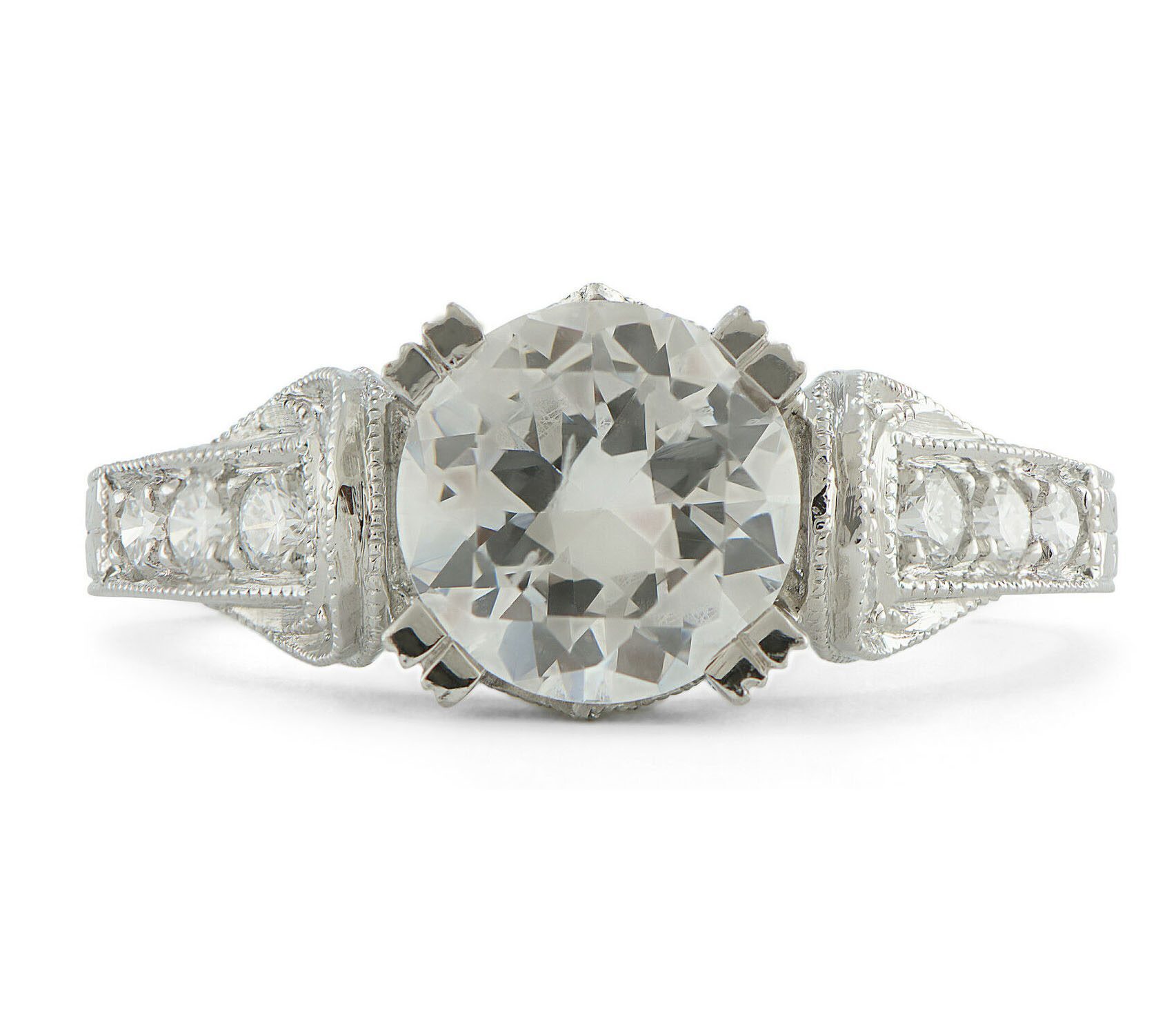 Round-Semi-Mount-Engagement-Ring-Hand-Engraving-Bead-Set-Platinum-SZ-65-112454232152