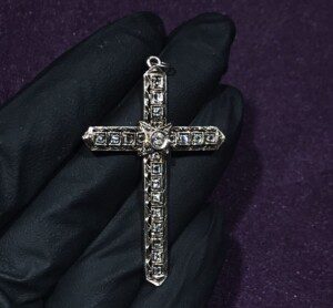 Antique-14k-White-Gold-Diamond-Cross-Pendant-Charm-45-Grams-132763646829-2