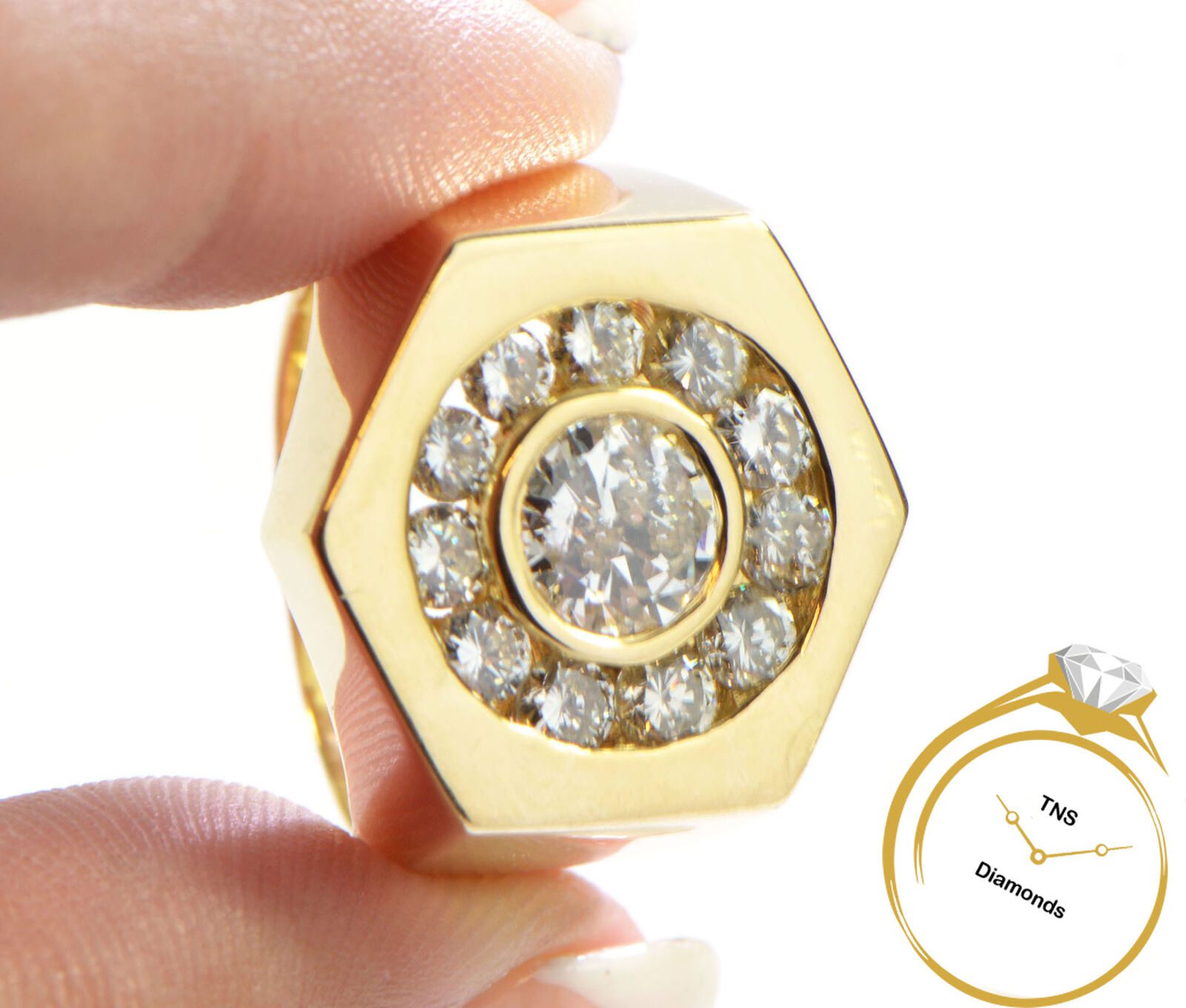 Mens-Natural-Diamond-Ring-Hexagon-Set-in-14k-Yellow-Gold-SZ-7-136g-w-Video-132815714610