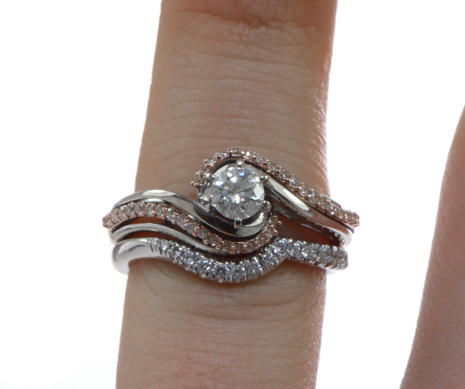 Curved Bridal Set 1ct Diamond Engagement Ring Wedding Band 14k WhiteRose SZ 6 113592683667 3 
