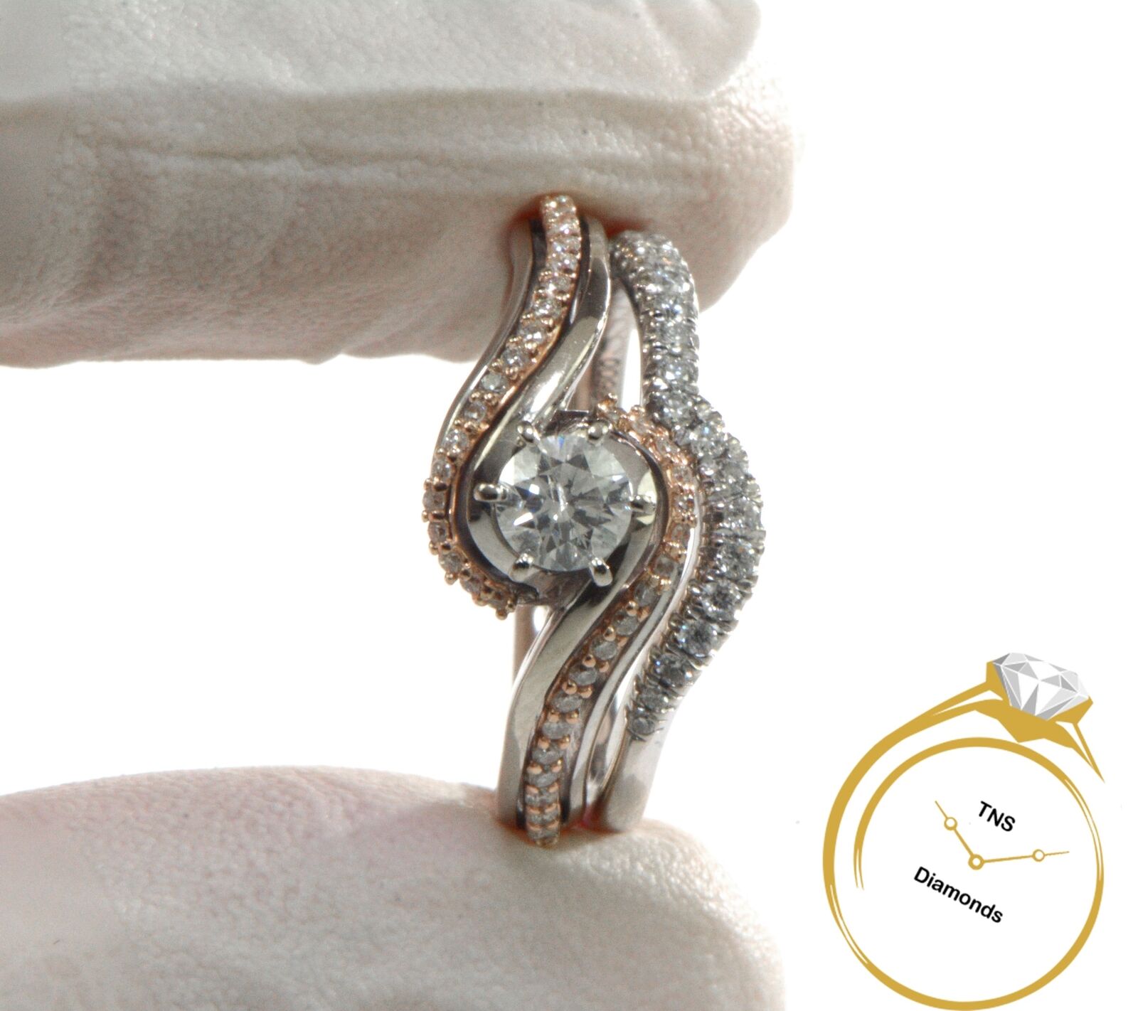 Curved-Bridal-Set-1ct-Diamond-Engagement-Ring-Wedding-Band-14k-WhiteRose-SZ-6-113592683667