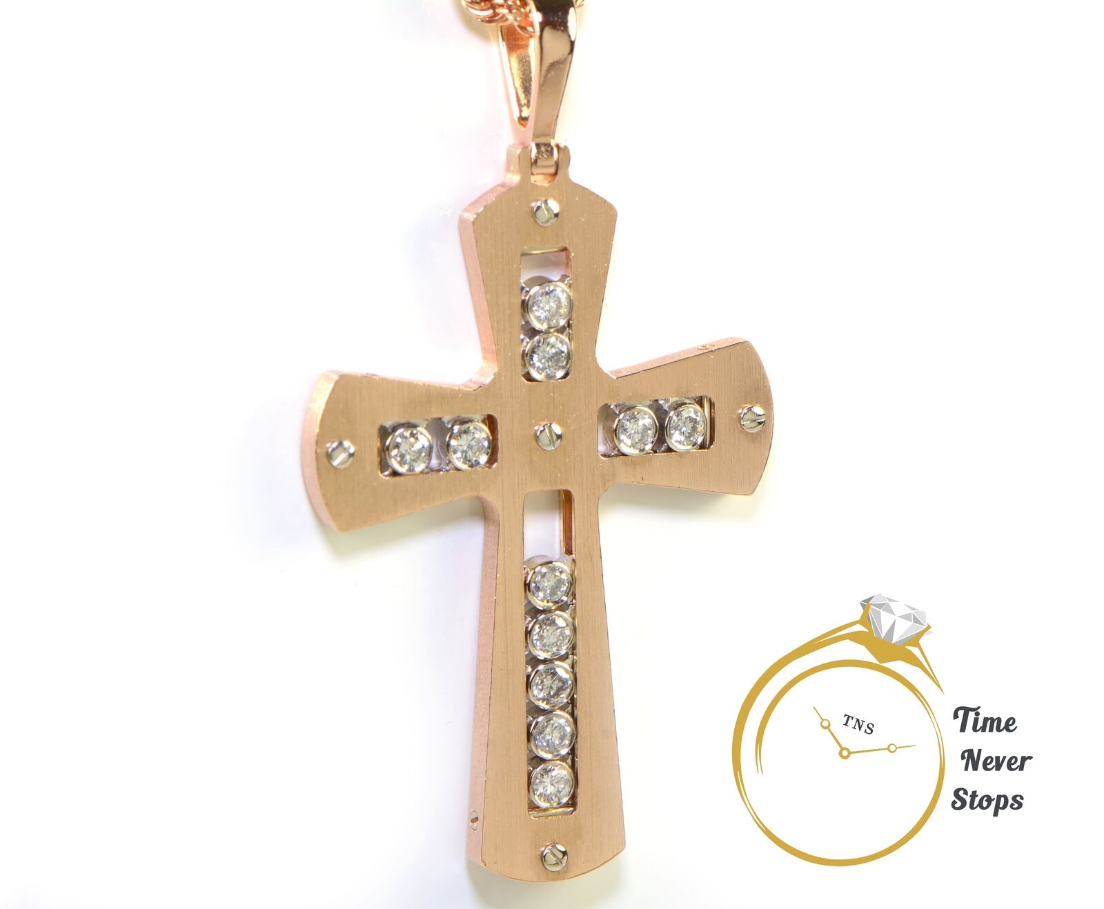 Large-Floating-Diamond-14k-Rose-Gold-Cross-150ct-HSI1-21g-W-Video-113664962528