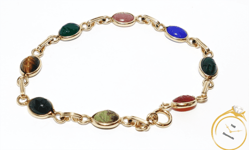 Scarab-Bracelet-Multi-Colored-Stone-14k-Yellow-Gold-67-Grams-113691224796