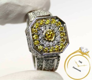 Mens-Yellow-Diamond-Octagon-Iced-Ring-25ct-14k-White-Gold-Size-1025-w-Video-133090337839
