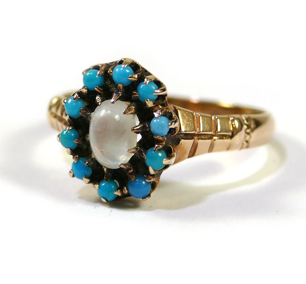 Antique Moonstone Turquoise 14k Rose Gold Ring | TNS Diamonds Philadelphia