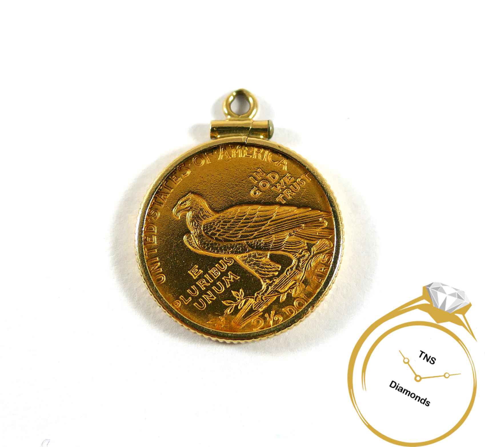 1912 Indian Head Gold $2.50 Quarter Eagle Coin Bezel Pendant Necklace