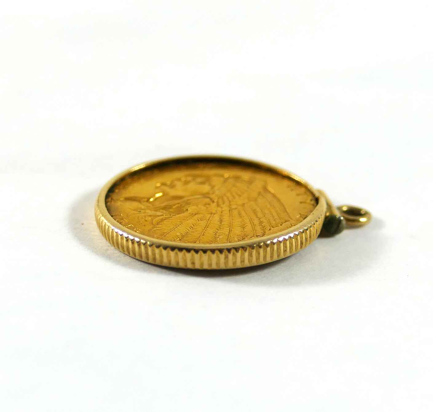 1912 Indian Head Gold $2.50 Quarter Eagle Coin Bezel Pendant Necklace ...
