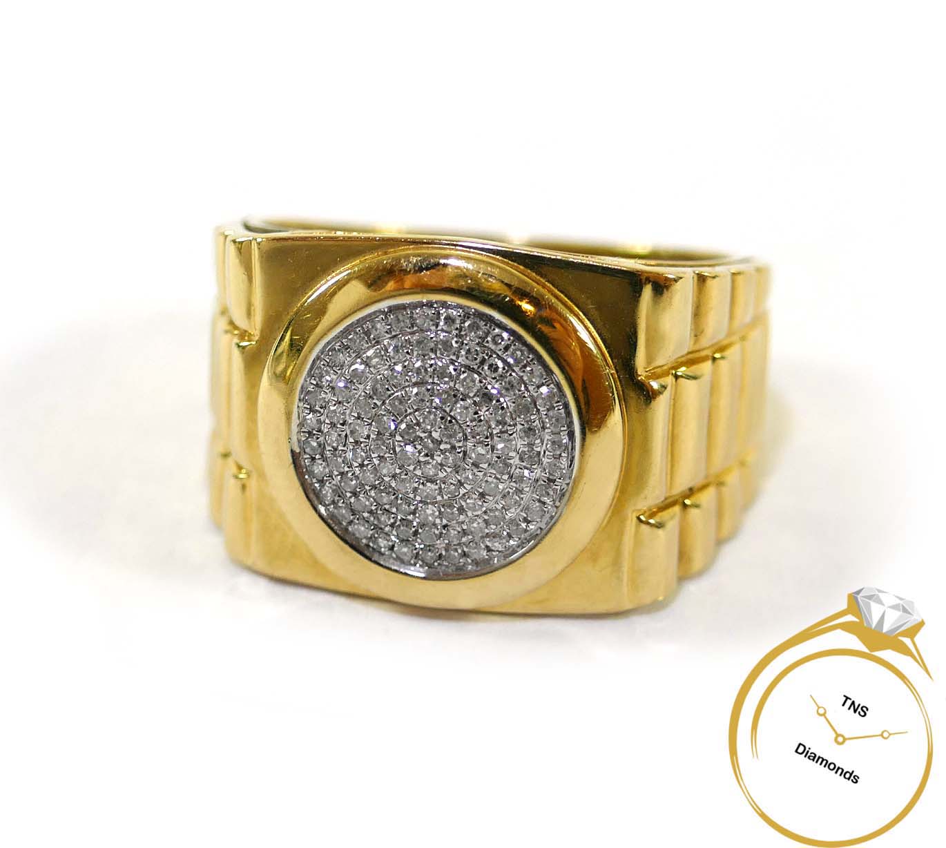 Men s Rolex Style Pave Diamond 10k  Yellow Gold  Ring  TNS 