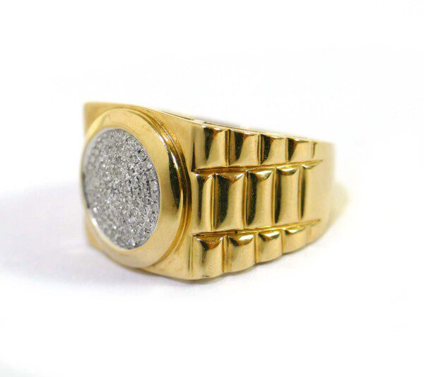 Custom 14k Yellow Gold Cluster 1tcw Diamond Rolex Style Mens Ring
