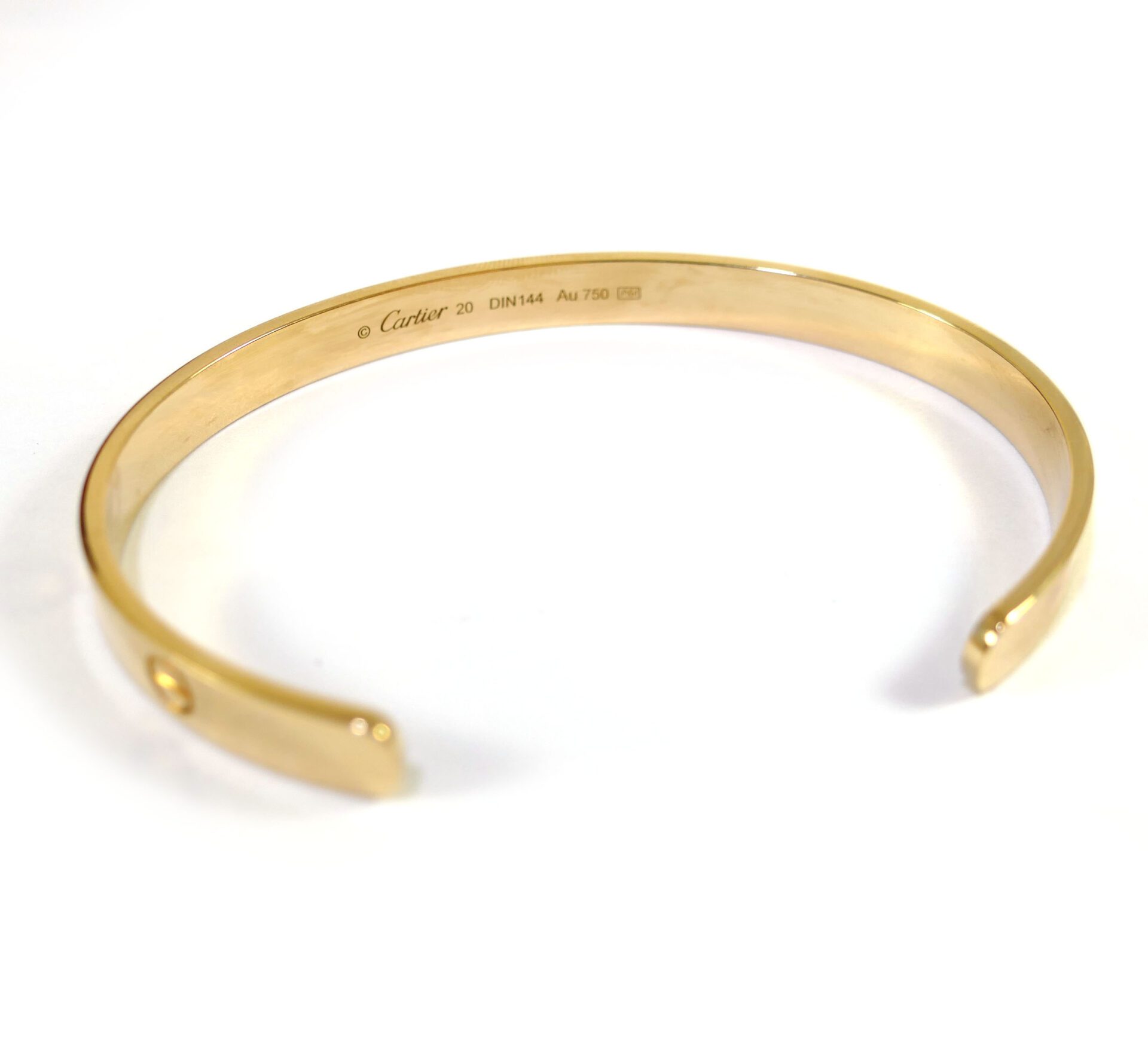 2017 Cartier Love Cuff 18k Yellow Gold Bracelet Size 20 w/ Box & Papers