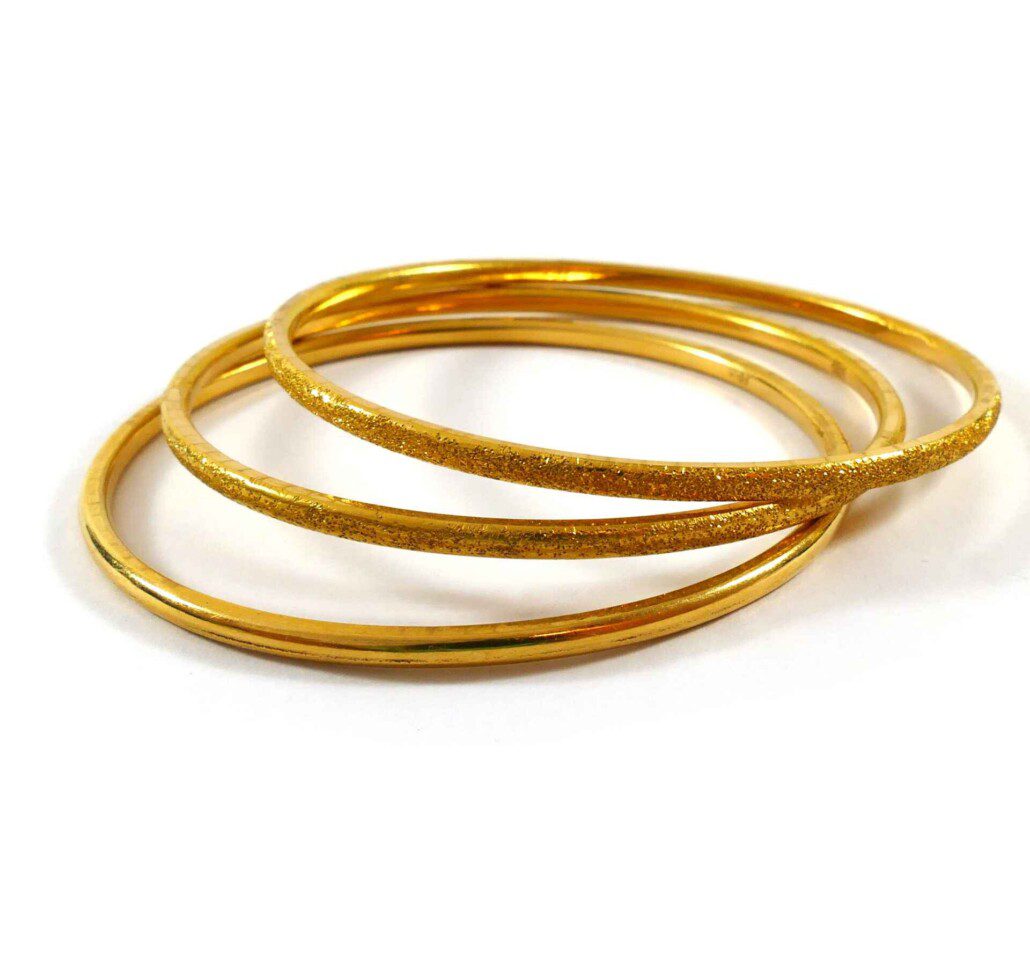 21k Yellow Gold Sparkle Textured Women's Three Bangle Set Bracelets ...