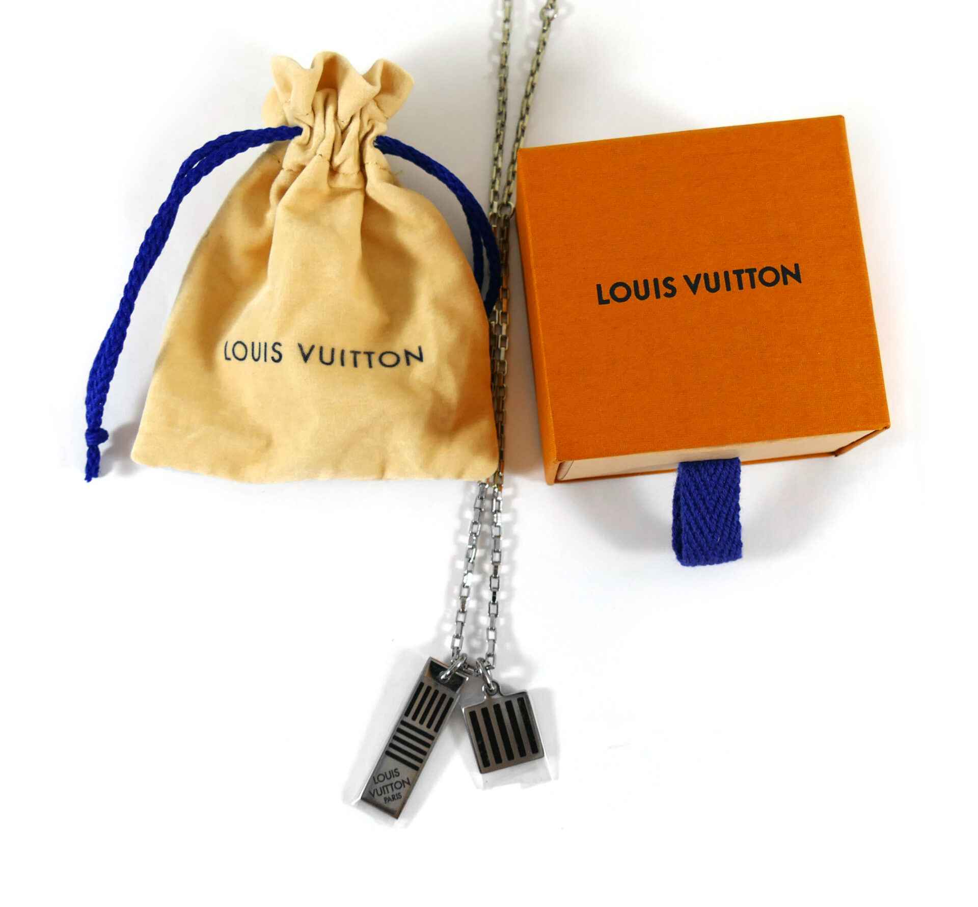 LOUIS VUITTON Collier Damier Colors Pendant Necklace Silver Black 1196739