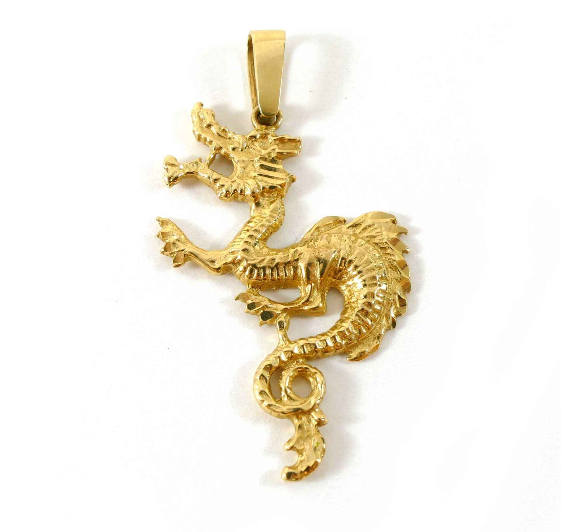 14k Yellow Gold Solid Dragon Pendant レディースアクセサリー