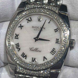 Ladies Rolex Cellini 6321 32mm Quartz 18k WG Factory Pink MOP Diamonds | TNS Diamonds Philadelphia