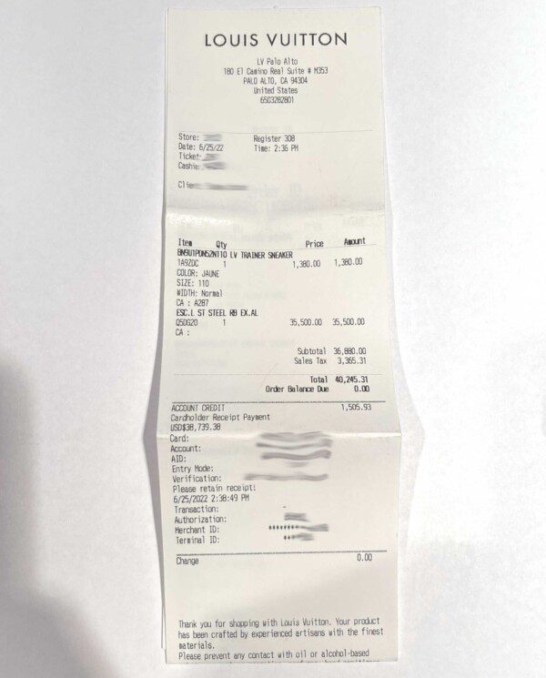 Real Louis Vuitton Receipt