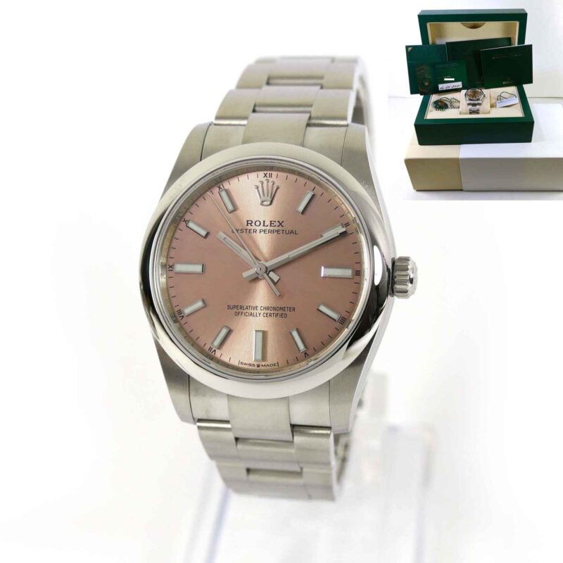 March 2021 New Rolex Oyster Perpetual Pink Dial 34mm Ladies 124200 Box Papers