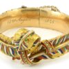 Antique 18k Yellow Gold Decorative Feather Bangle w/ Enamel & Pearl Year 1845