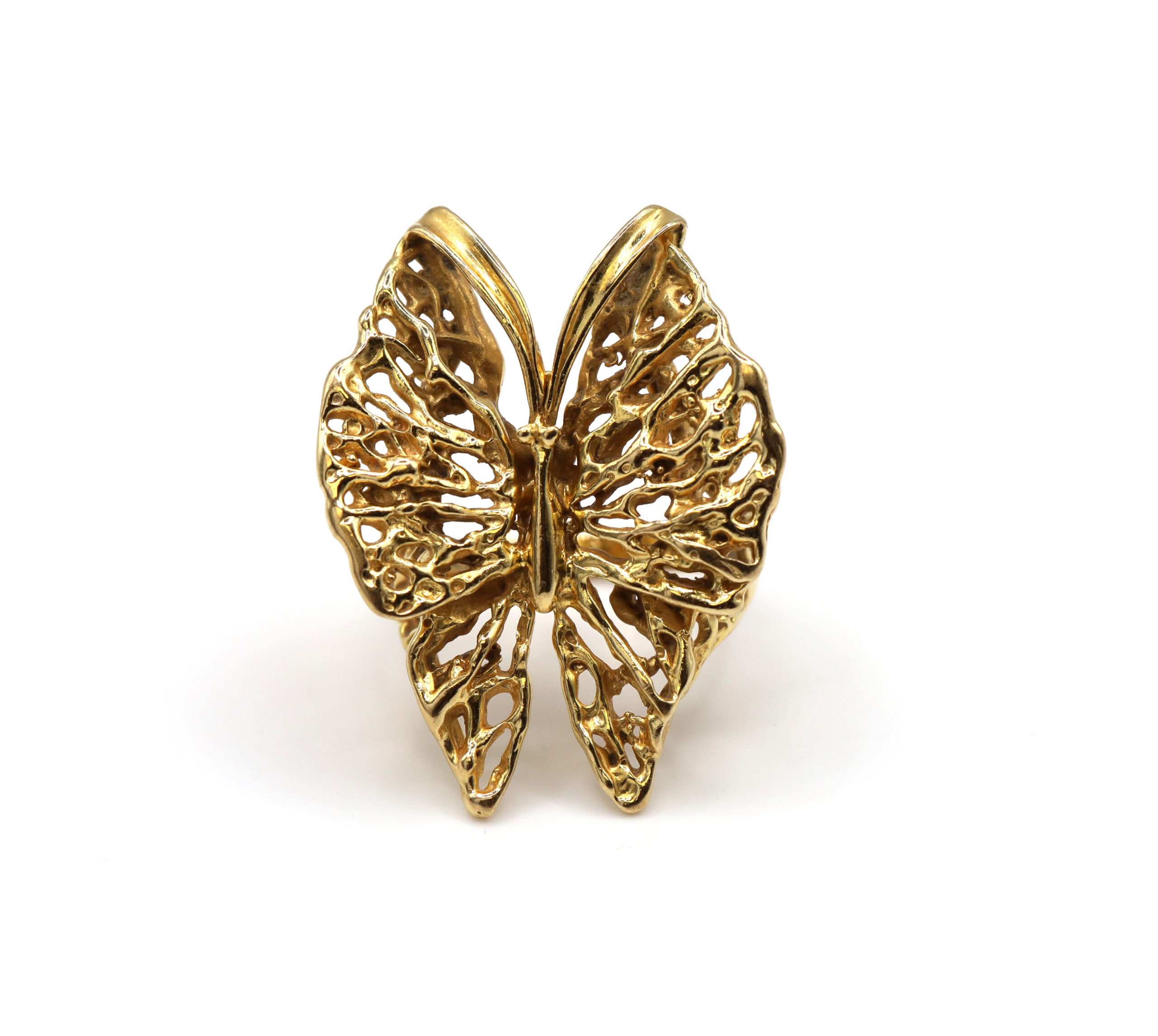 Butterfly Detailed Chunky Solid 18K Yellow Gold Statement