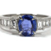 Oval Sapphire And Baguette Diamond Platinum Ring