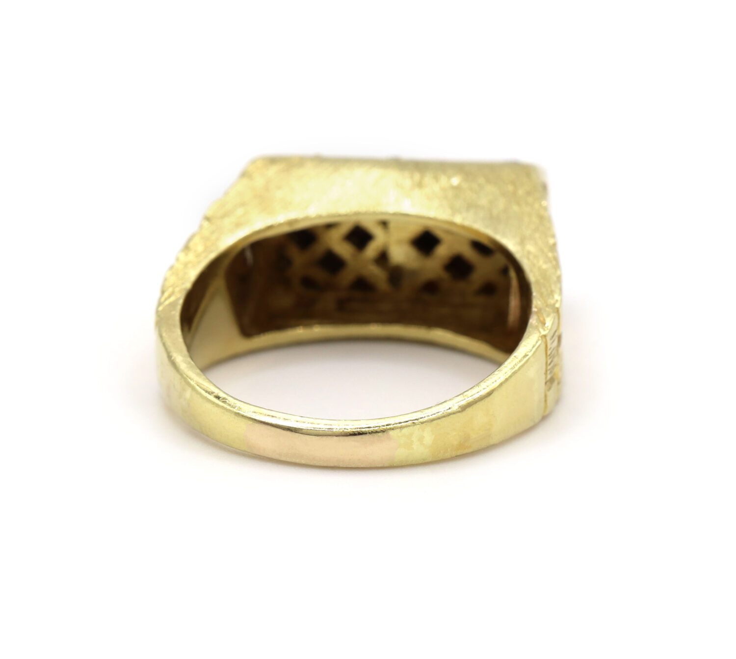 Brown Tigers Eye Diamond Brick 18K Yellow Gold Men's