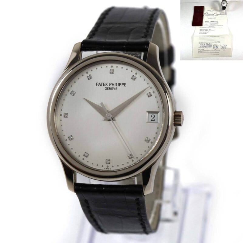 Patek Philippe Calatrava 3998G 34MM Silver Diamond Dial Warranty Paper