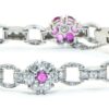 Antique platinum bracelet with diamond and ruby flower details, 6.25 ct TW.