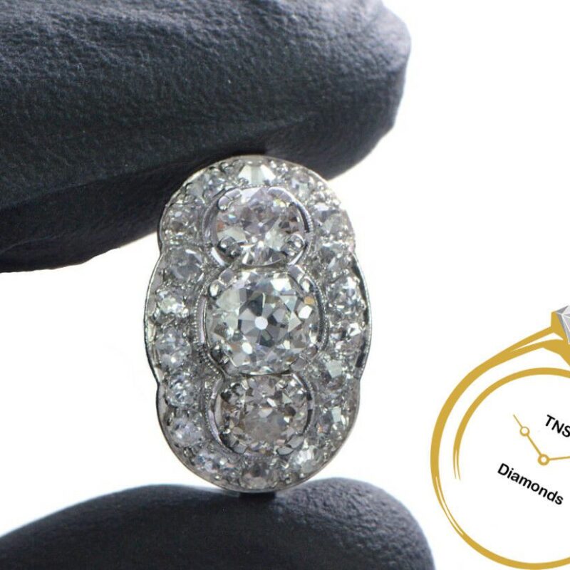 Antique Past Present Future Diamond Engagement Ring Platinum 2.6ct TW Size 5.25