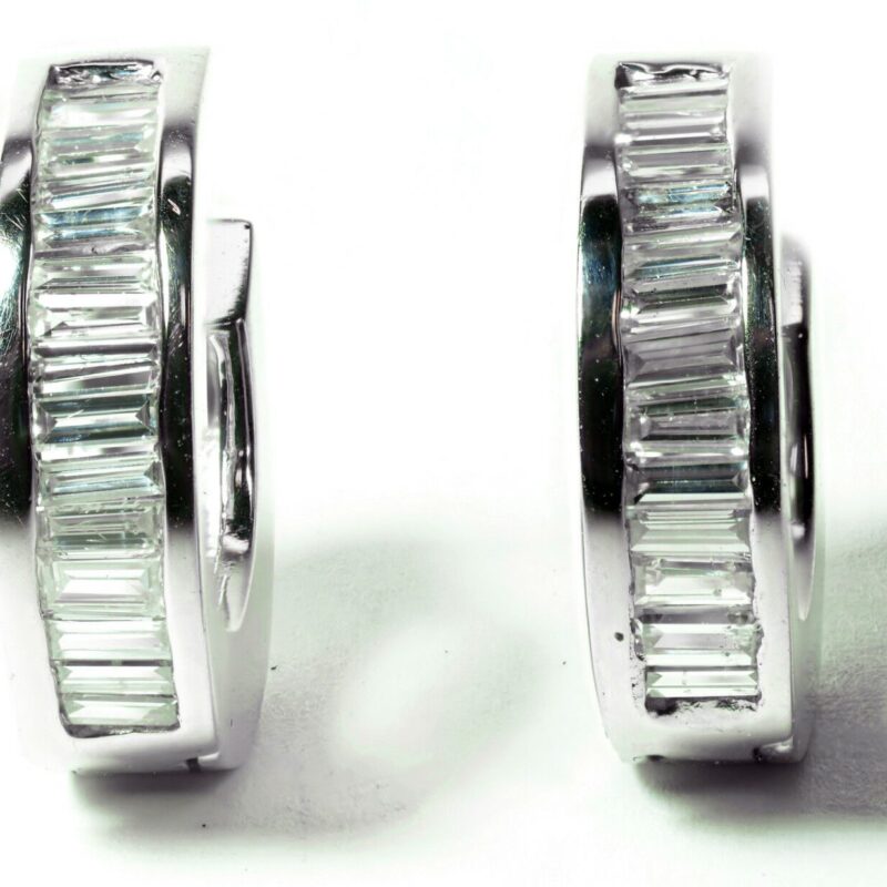 Baguette Channel Diamond Huggie Earrings in 14k White Gold (1 ct TDW, SI1/VS2 Cl
