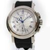 Breguet Marine Flyback Chronograph watch with white gold case and black band. "Breguet 16" is visible on the dial.