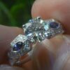 Diamond & Blue Sapphire Round Engagement Semi-Mount Ring 18k White Gold Size 6.5