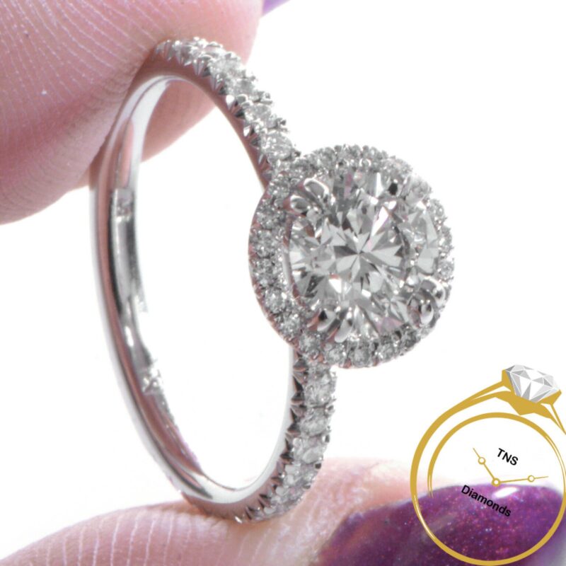 GIA Certified 1.65ct Round F/VVS2 Platinum Diamond Halo Engagement Ring - SZ 5