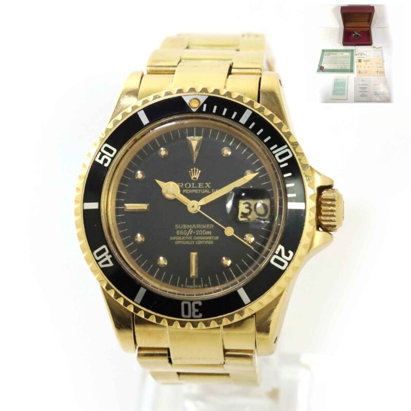 1970 Vintage Rolex Submariner Date 40mm 1680 Black Dial 18k YG Box Papers