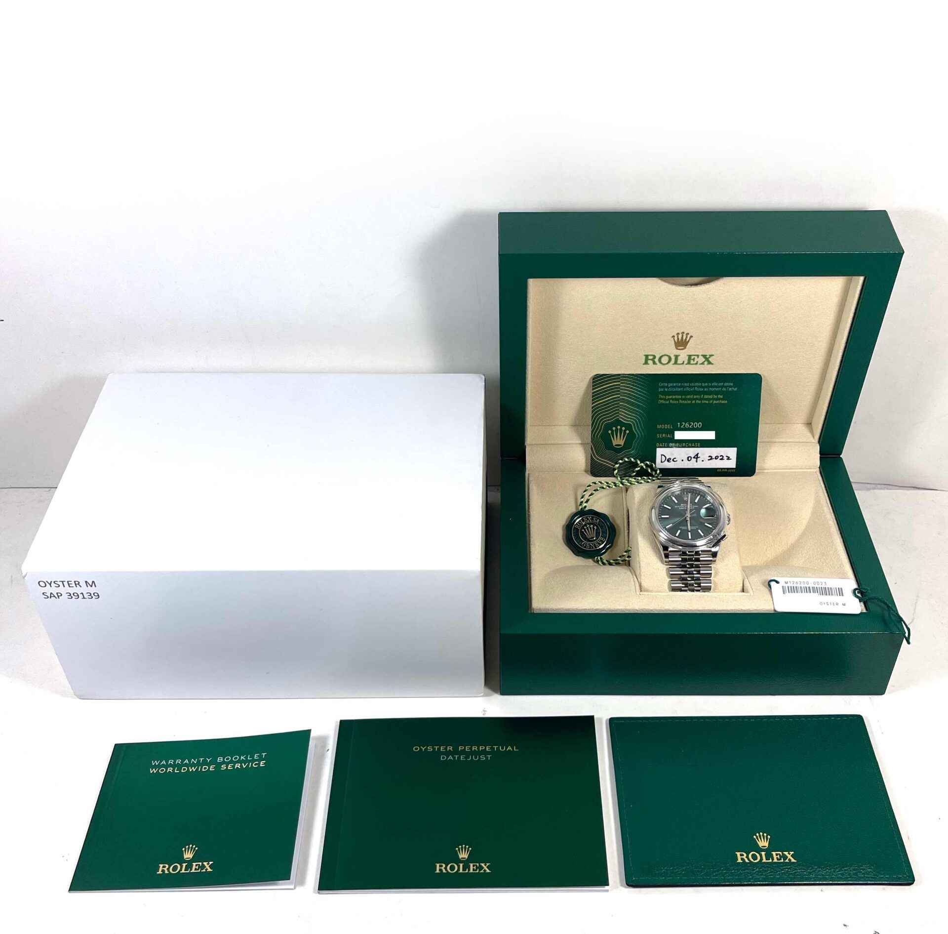 Unworn Dec 2022 Rolex Datejust 36 126200 Mint Green Dial