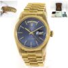 Rolex Day-Date President 36mm 1807 Blue Dial Bark 18k YG Box Papers