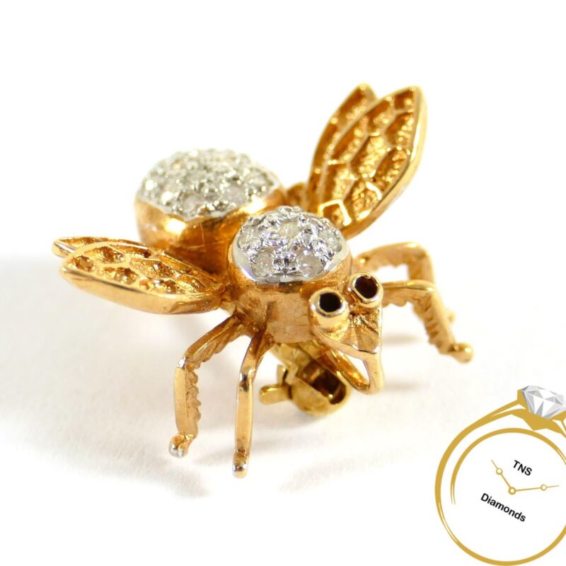 Bee Bug Diamond 14k Yellow Gold Pendant / Pin / Charm