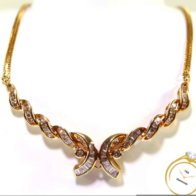 Diamond Baquette & Round 18k Yellow Gold Necklace