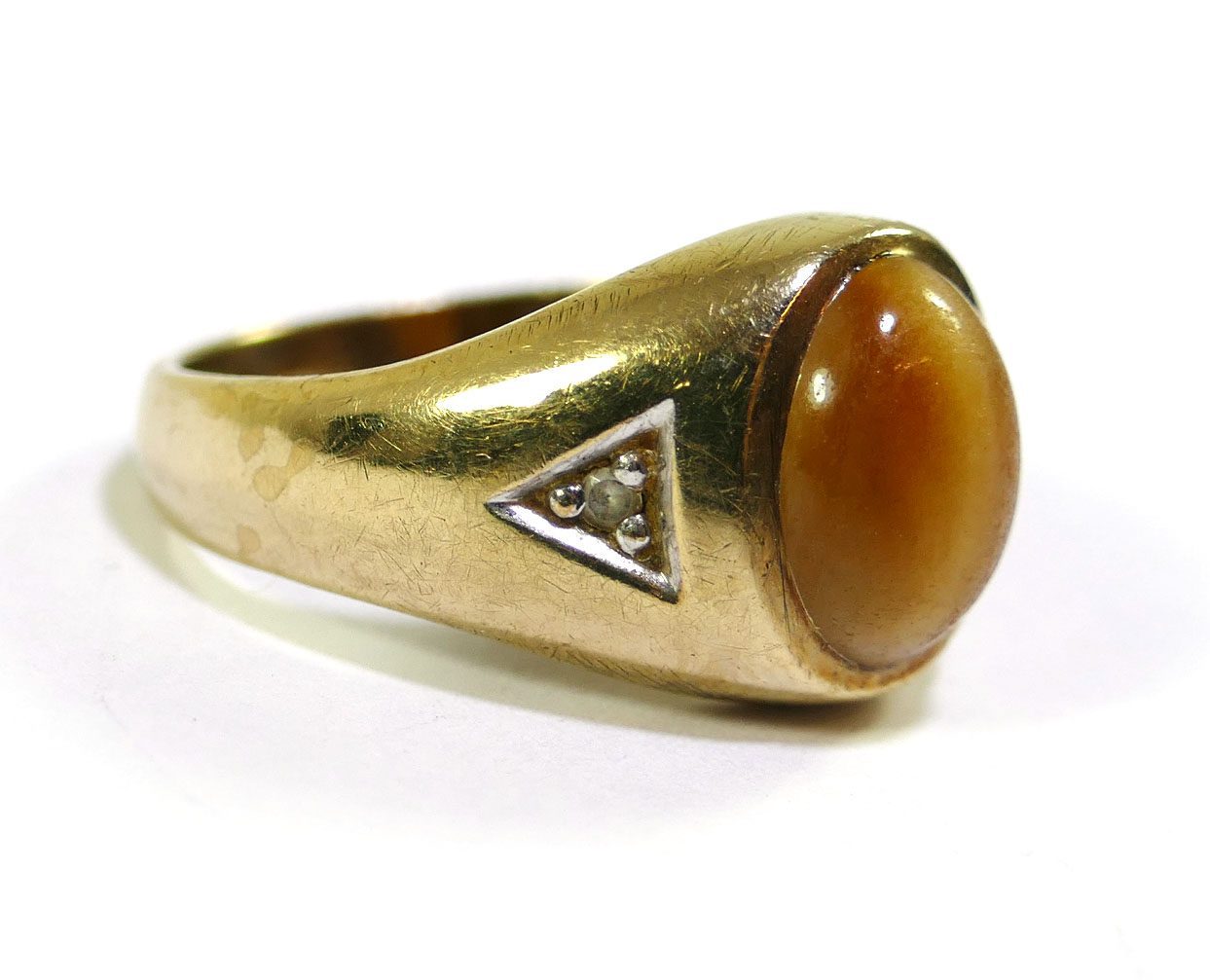 Mid Century Tiger's Eye 10k Yellow Gold Ring