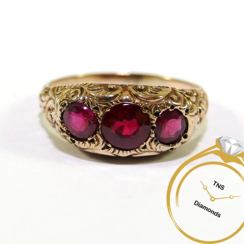 Antique 14k Rose Gold Hand Engraved Rubellite Gypsy Setting Ring