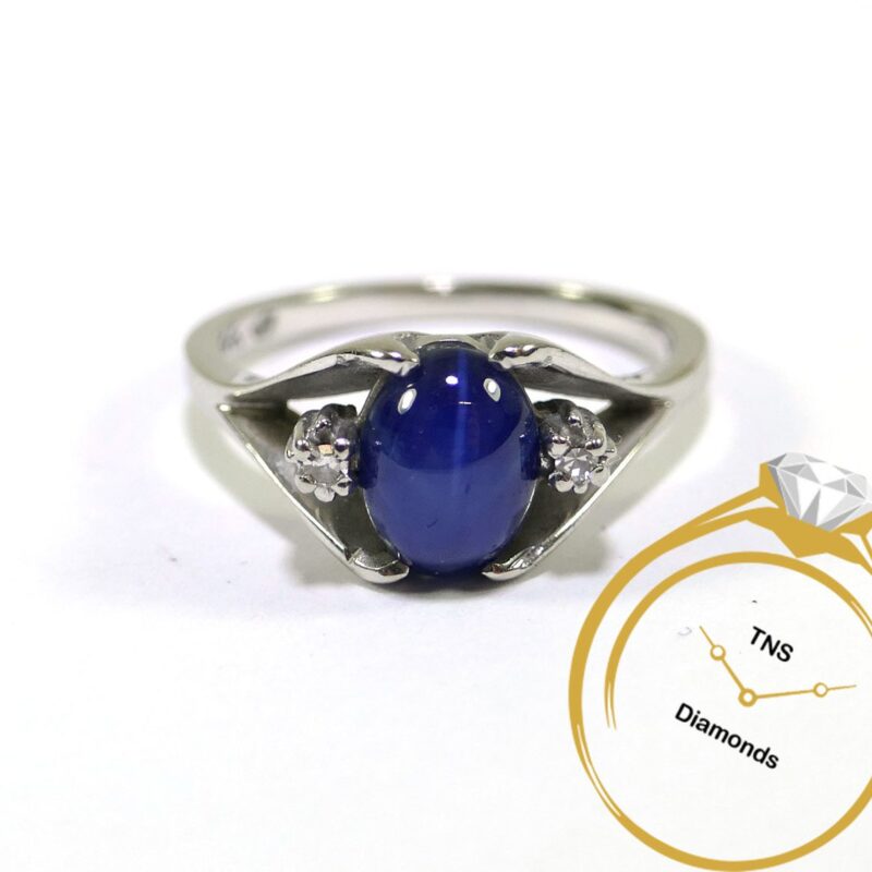Star Sapphire 14k White Gold Diamond Ring