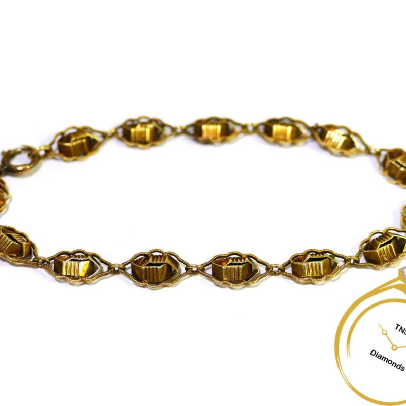 Antique Milgrain 14k Yellow Gold Ornament Chain Bracelet