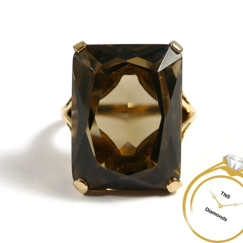 Bold Smokey Quartz 14k Yellow Gold Statement Ring