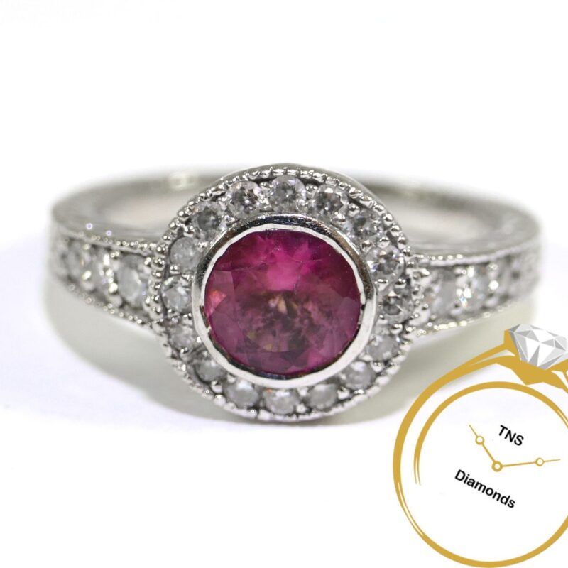 Pink Zircon Diamond 14k White Gold Ring